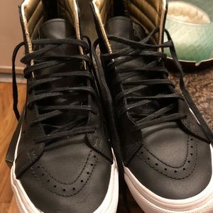 Black Leather Vans High Top size 8